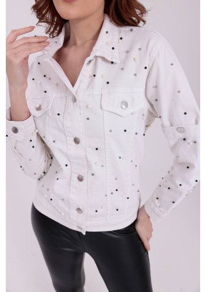 Denim Jean Taşlı Cepli Çıtçıtlı Çıkarılabilir Kol Detaylı Düğmeli Kot Ceket