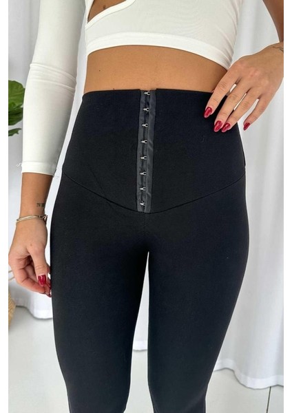 Cottonlab Kadın Yüksek Bel Korse ve Kopça Detay Çelik Toparlayıcı Tayt