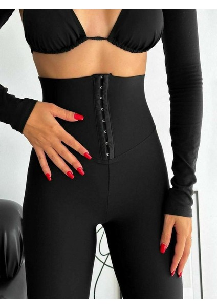 Cottonlab Kadın Yüksek Bel Korse ve Kopça Detay Çelik Toparlayıcı Tayt