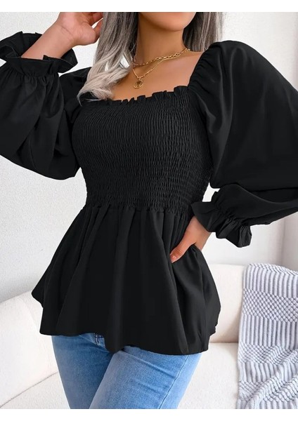 Cottonlab Kadın Uzun Kollu Geometrik Yakalı Gipe Detaylı Krep Bluz fiyatları