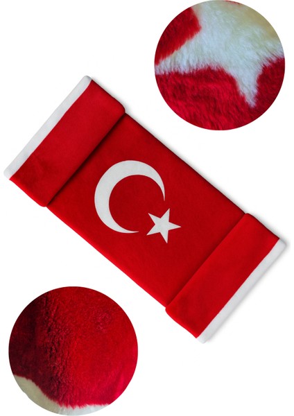 Türk Bayraklı & Ayyıldız Desenli Uzun Tüylü Yumuşak Torpido - Pandizot Koruyucu Pelüş Örtü Halı