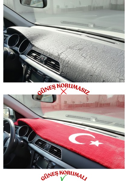 Türk Bayraklı & Ayyıldız Desenli Uzun Tüylü Yumuşak Torpido - Pandizot Koruyucu Pelüş Örtü Halı