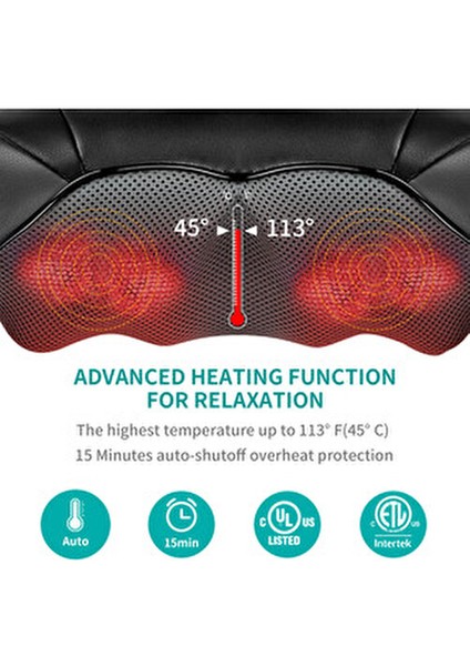 ERG-708 Isıtmalı Ovmalı Masaj Yastığı Boyun, Omuz, Sırt Masaj Aleti Derin Doku Fonksiyonu