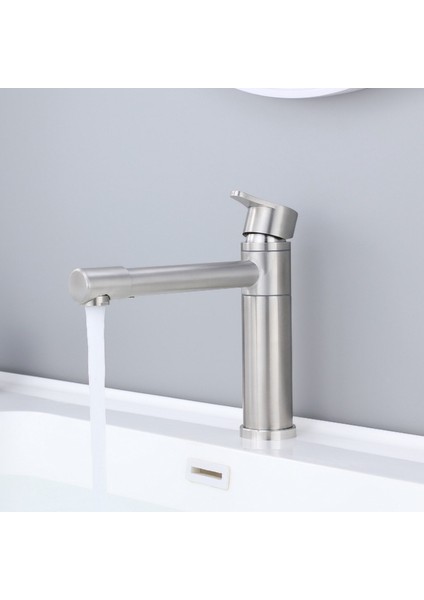 304 Paslanmaz Çelik Sıcak ve Soğuk Banyo Lavabo Musluğu, Döner Musluk, Tek Delikli (Yurt Dışından)