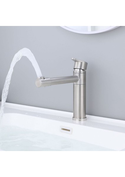 304 Paslanmaz Çelik Sıcak ve Soğuk Banyo Lavabo Musluğu, Döner Musluk, Tek Delikli (Yurt Dışından) fırsatları