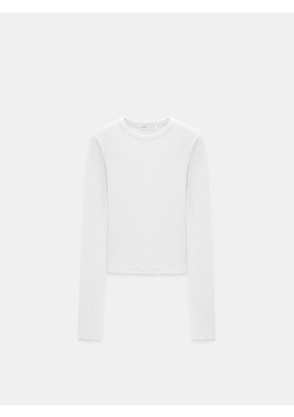 32319 Modal Karışımlı Uzun Kollu Top-Beyaz