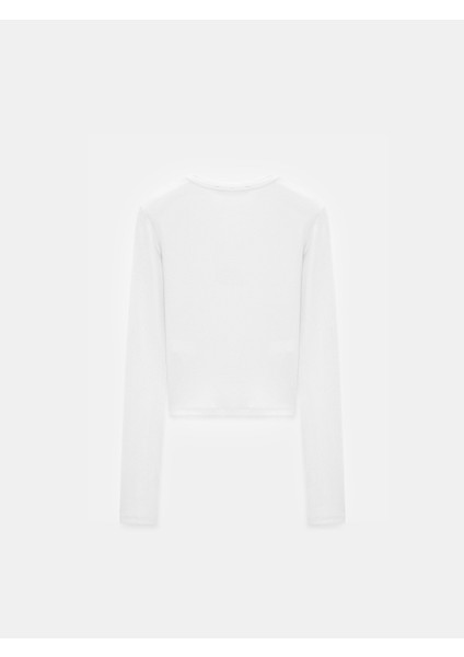 32319 Modal Karışımlı Uzun Kollu Top-Beyaz