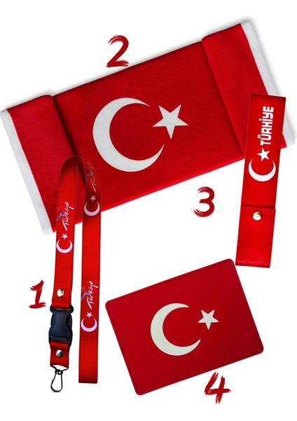 Türk Bayrak'lı Oto Torpido Üstü Peluş Halı / Torpido Üstü Kaydırmaz Ped / Oto Ayna Askısı / Çeki Ipi