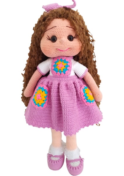 El Yapımı Gül Kurusu Elbilseli Kıvırcık Motif Bebek