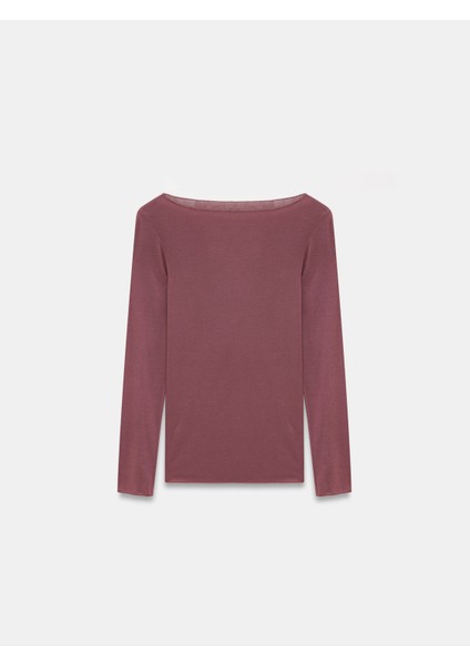 32122 Kayık Yaka Modal Kaşmir Ultra Hafif Bluz-Mürdüm