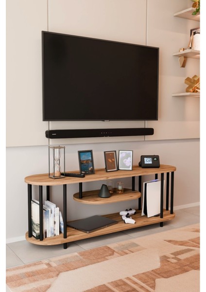 Modern Tv Ünitesi Ahşap Raflı 2 Katlı Televizyon Sehpası Minimalist,dayanıklı, Fonksiyonel Tv Standı