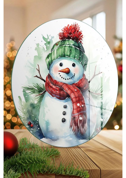 Cam Kesme Tahtası ve Sunumluk Yuvarlak Kardan Adam Desenli 30 x 30 cm fiyatları