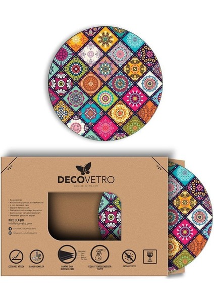 Cam Kesme Tahtası ve Sunumluk Yuvarlak Kardan Adam Desenli 30 x 30 cm