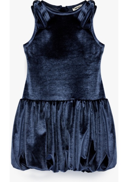 Fiyonklu Bisiklet Yaka Kolsuz Kadife Elbise