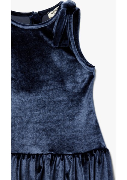 Fiyonklu Bisiklet Yaka Kolsuz Kadife Elbise modelleri