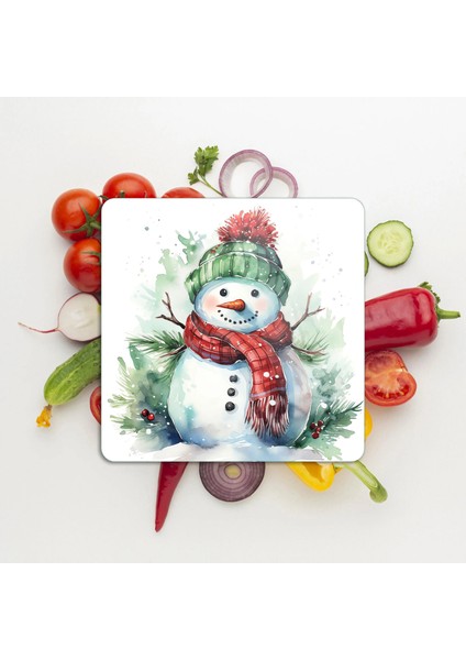 Cam Kesme Tahtası ve Sunumluk Kare Kardan Adam Desenli 30 x 30 cm fiyatları