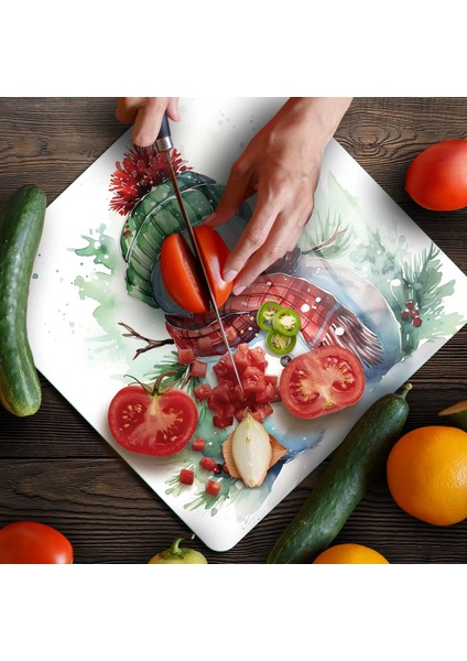 Cam Kesme Tahtası ve Sunumluk Kare Kardan Adam Desenli 30 x 30 cm fırsatları