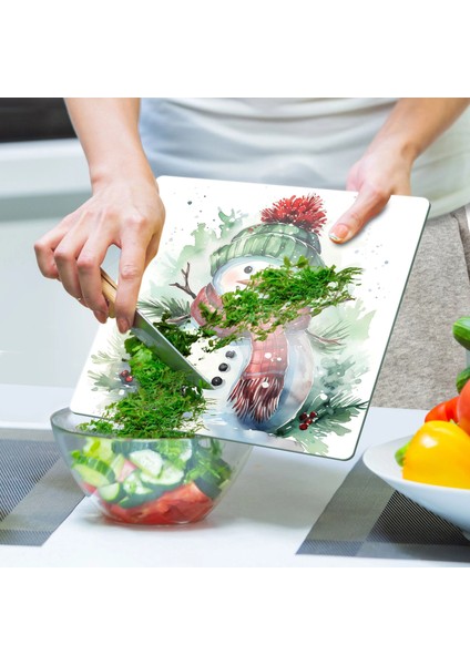 Cam Kesme Tahtası ve Sunumluk Kare Kardan Adam Desenli 30 x 30 cm indirimleri