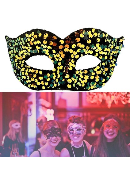 Altın Renk Arkadan Lastikli Pul Payet Işlemeli B After Parti Maskesi