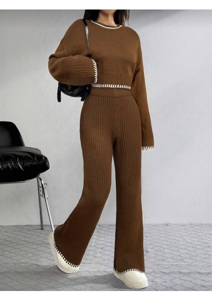 New Deux Çoban Dikiş Detaylı Triko Takım