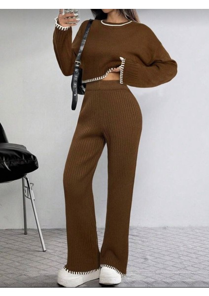 New Deux Çoban Dikiş Detaylı Triko Takım modelleri