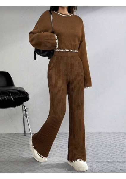 New Deux Çoban Dikiş Detaylı Triko Takım