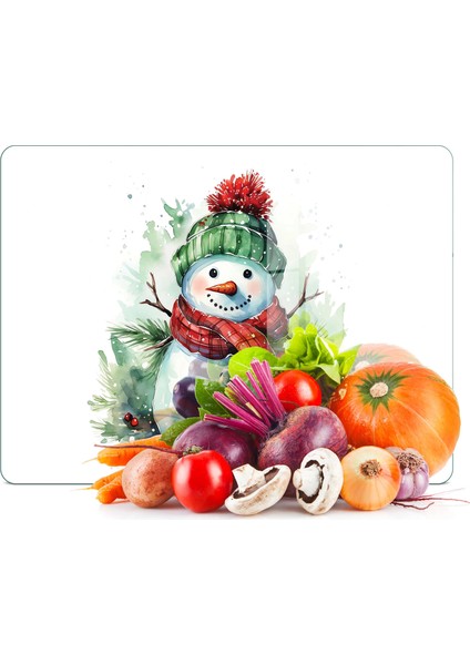 Cam Kesme Tahtası ve Sunumluk Kardan Adam Desenli 30 x 40 cm