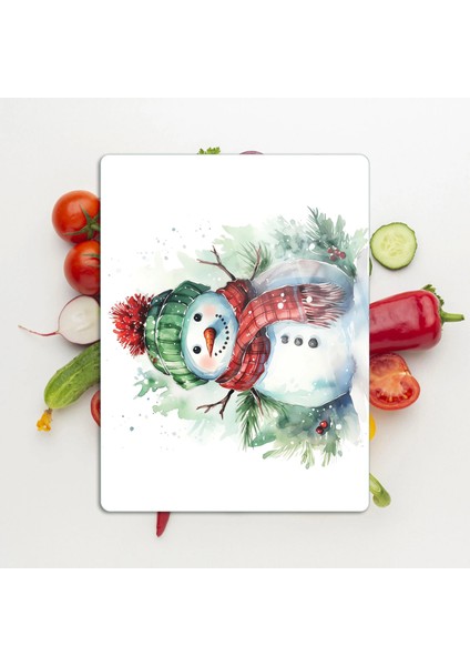 Cam Kesme Tahtası ve Sunumluk Kardan Adam Desenli 30 x 40 cm modelleri