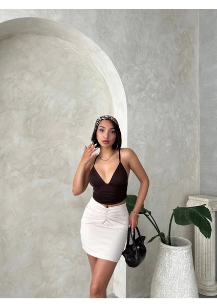 Önü Büzgülü Etek Bej S24222 fırsatları