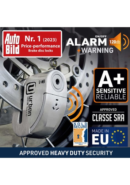 UR14S Urban Security Alarmlı Disk Kilidi – 120 Db Alarm, Yüksek Güvenlik