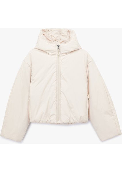 Fermuarlı Uzun Kollu Su Itici Kapüşonlu Crop Şişme Mont modelleri