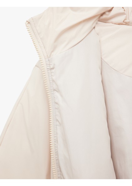 Fermuarlı Uzun Kollu Su Itici Kapüşonlu Crop Şişme Mont