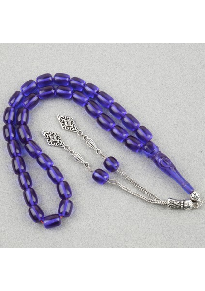 Ateş Kehribar Ayyıldız Işlemeli Imame Kapsül Kesim 9X11MM Tesbih -Parlament Mavi