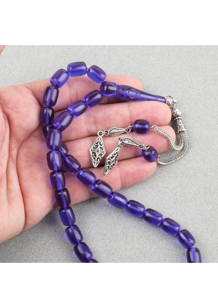 Ateş Kehribar Ayyıldız Işlemeli Imame Kapsül Kesim 9X11MM Tesbih -Parlament Mavi modelleri