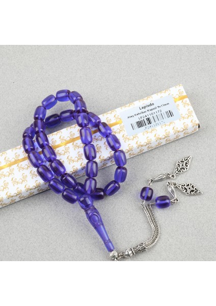 Ateş Kehribar Ayyıldız Işlemeli Imame Kapsül Kesim 9X11MM Tesbih -Parlament Mavi