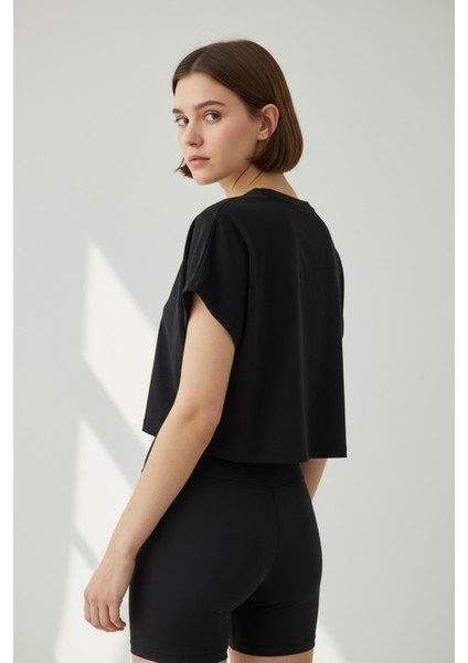 Siyah Kadın Ikili Takım – Basic Crop Üst ve Bisiklet Şort, Spor & Günlük Şık Stil - Siyah indirimleri