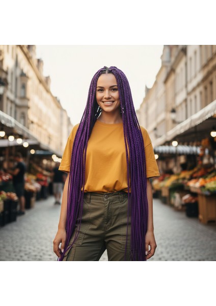 Afrika Örgüsü ve Rasta Için Sentetik Saç / Küllü Mor