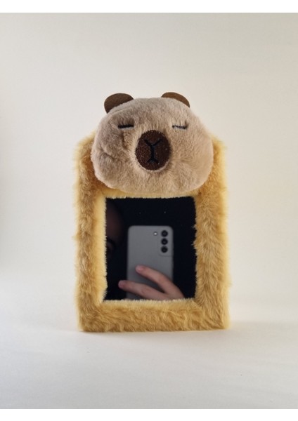 Sevimli Kapibara Peluş Masa Aynası - Viral "Chill" Akımı Masaüstü Makyaj ve Dekor Aynası