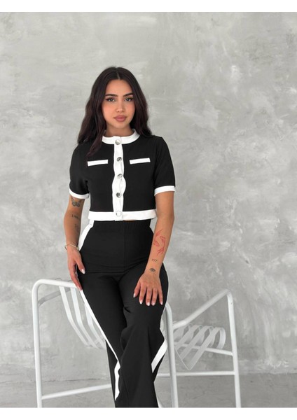 Kadın Siyah Ottoman Kumaş Şerit Garnili Takım - Siyah fiyatları