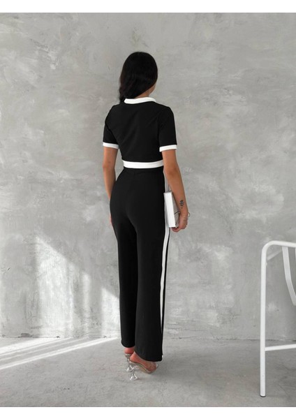 Kadın Siyah Ottoman Kumaş Şerit Garnili Takım - Siyah modelleri