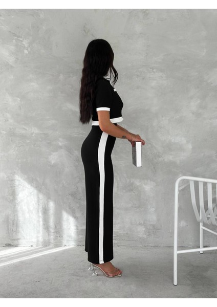 Kadın Siyah Ottoman Kumaş Şerit Garnili Takım - Siyah indirimleri