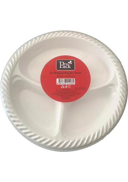 Propack 3 Bölmeli Plastik Tabak 8'li 260 mm 4 Adet