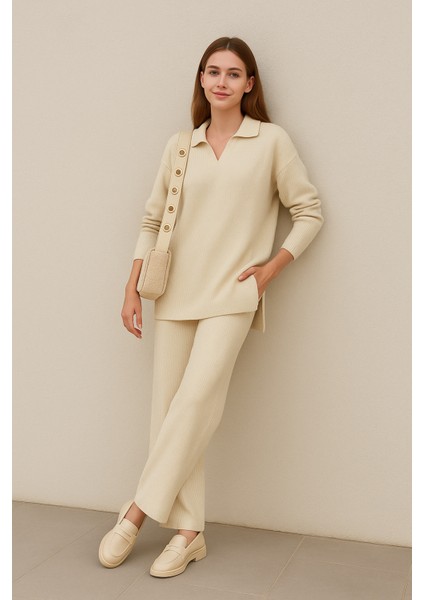 Kadın Triko Takım Polo Yaka Kazak ve Pantolon fiyatları