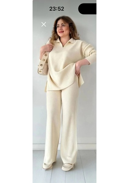 Kadın Triko Takım Polo Yaka Kazak ve Pantolon fırsatları
