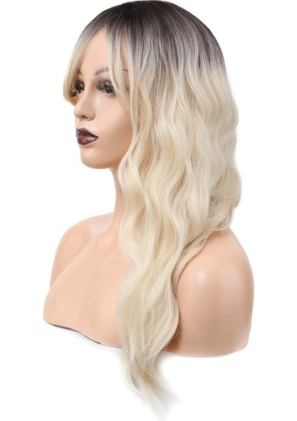 Dalgalı Perçemli Fiber Sentetik Orta Boy Peruk / Kahve / Beyaz Platin Röfleli fırsatları