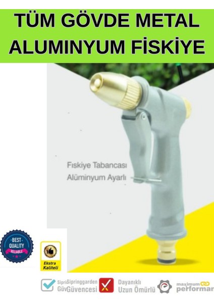 Alumınyum Tüm Gövde 3 Mod Fonksiyon Ayarlı Sulama Fiskiye Tabancası Bahçe Çiçek Balkon