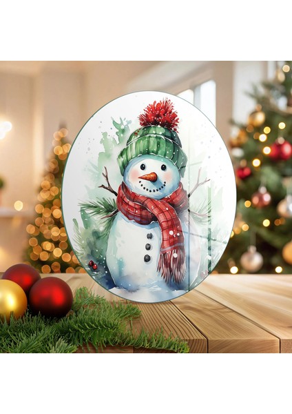 Cam Sunum Servis Tabağı 3'lü Yuvarlak Set Kardan Adam Desenli fiyatları