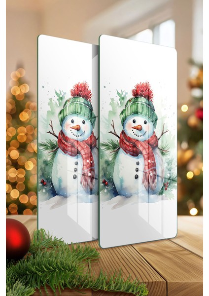 Cam Sunum Servis Tabağı 3'lü Yuvarlak Set Kardan Adam Desenli modelleri