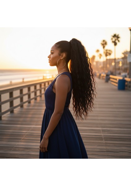 Lastik Tokalı At Kuyruğu Kabarık Afro Dalgalı / Siyah