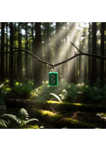 Yeşil Reçine Berkana Rune Kolye Ucu – El Yapımı Viking Sembolü – Yenilenme ve Dişil Enerji Amuleti – Spiritüel Takı fırsatları